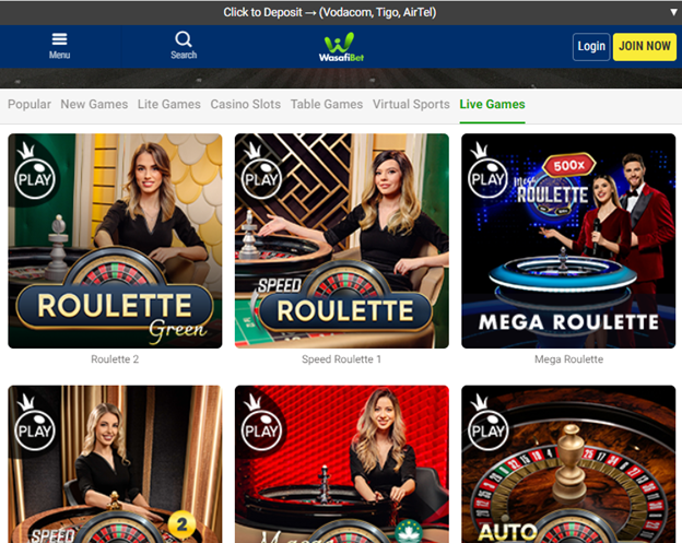 Wasafibet casino live games