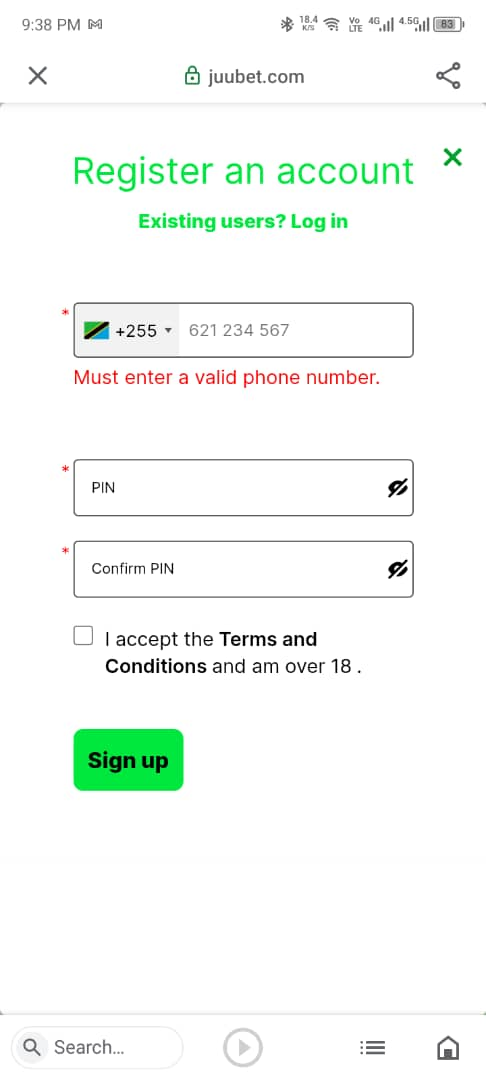 JuuBet registration