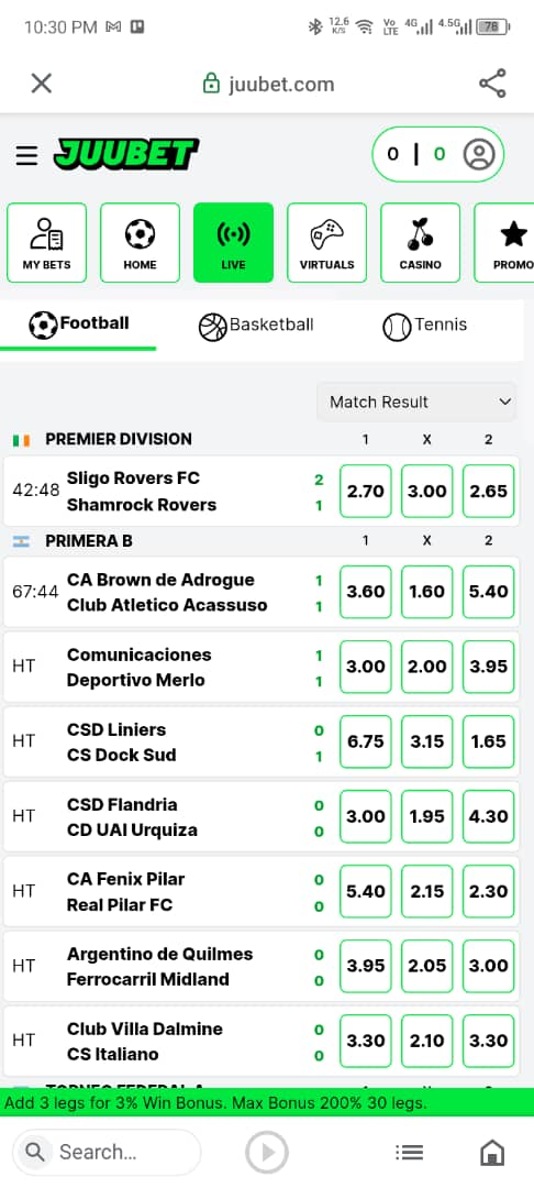 JuuBet Sportsbook, Markets and Odds